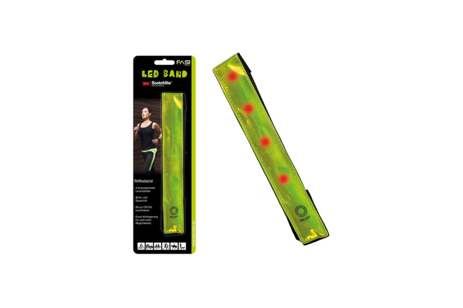 FASI LED band nastro riflettente luminoso giallo con batteria CR-2032